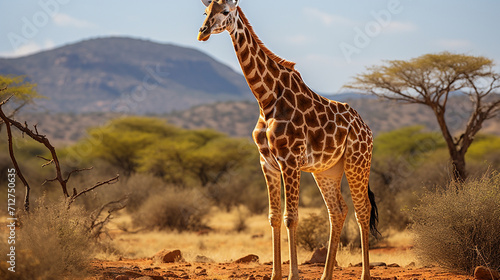 giraffe in the savannah , Generate AI
