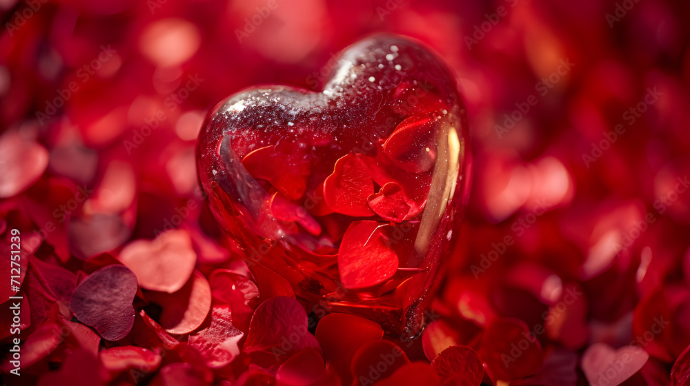 Love blooms in the shape of a heart, as red rose petals cascade into a heart shaped glass on valentine's day Love blooms in the shape of a heart, as red rose petals cascade into a heart shaped glass on valentine's day
