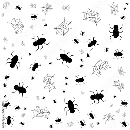 pattern of spiders and spider webs on white background © Bela Art