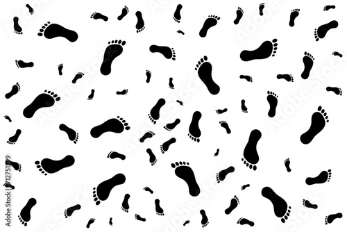 black footprints silhouette pattern on white background
