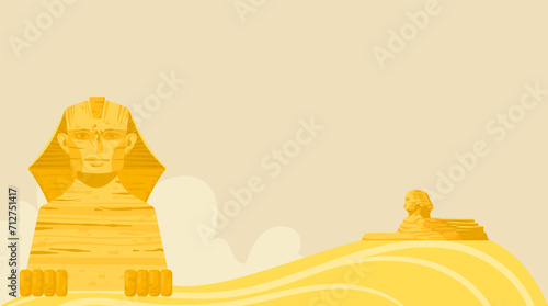 Egypt banner, tourism background, sphinx desert, africa, culture, vacation, design, in cartoon style vector illustration. Trip journey adventure, pyramid set ancient, african weekend concept.