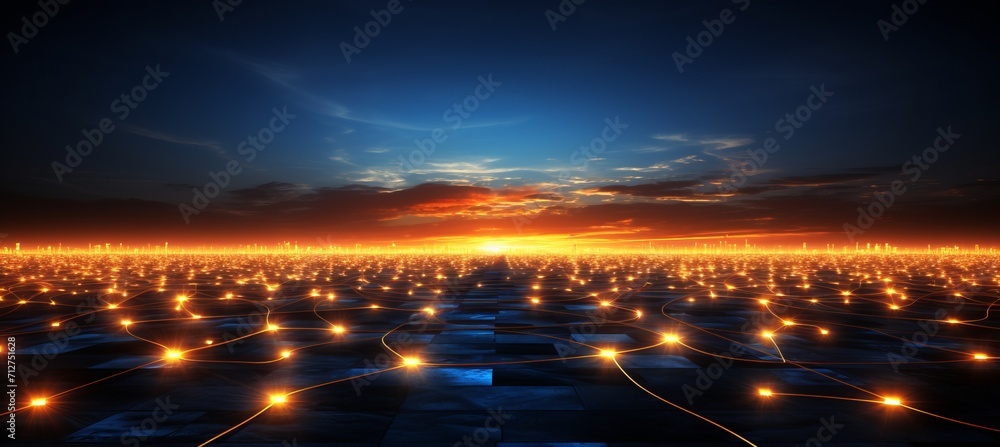 Dynamic network grid with spark like structure, abstract background