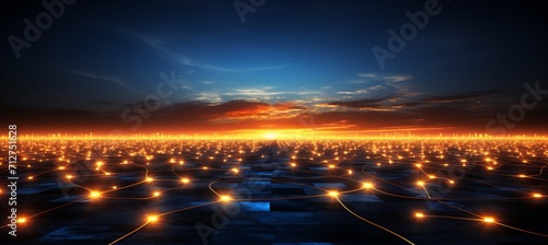 Dynamic network grid with spark like structure, abstract background