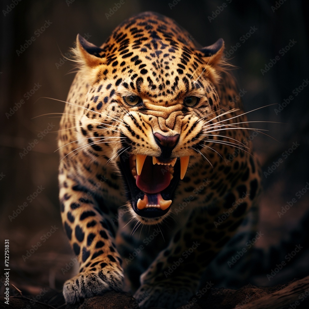 Fototapeta premium Aggressive big fierce leopard images Generative AI