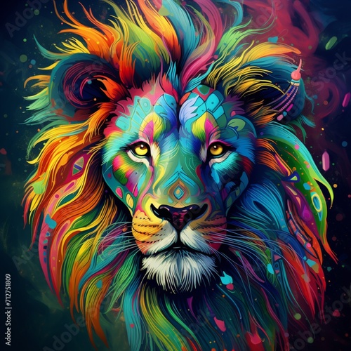 African colorful lion head art image Generative AI