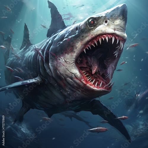 Aggressive violent shark fish image Generative AI