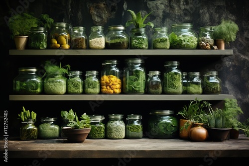 Kitchen. Glass jars for storing ingredients photo