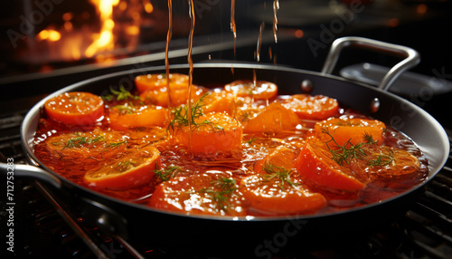 Grilled tomato slice on stove, a healthy gourmet meal generated by AI