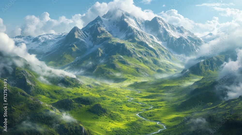 High mountains covered with green nature, landscape photography, perfect composition High mountains covered with green nature, landscape photography, perfect composition