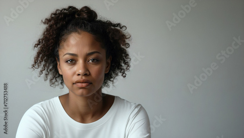 Close-up of a visibly worried and thoughtful Afro-American girl. photo