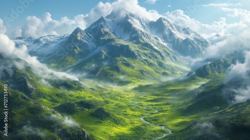 High mountains covered with green nature, landscape photography, perfect composition