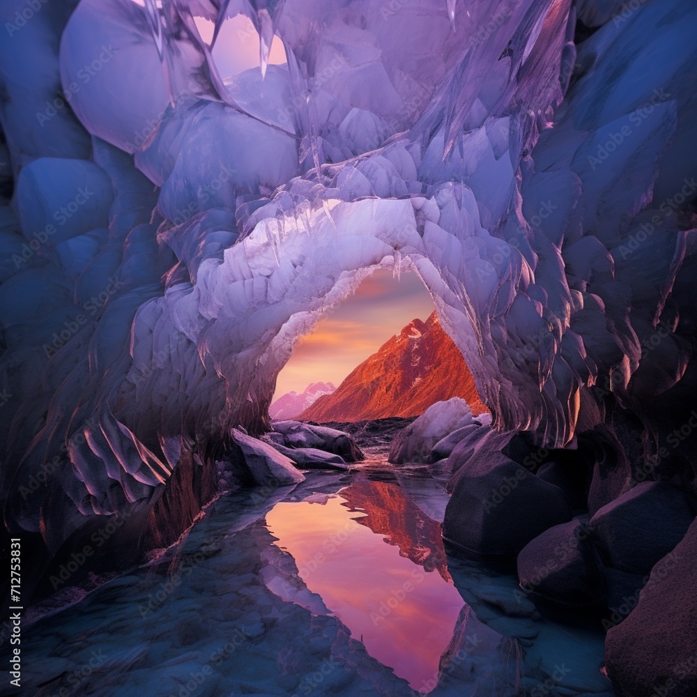 Australian mountain and ice cave image Generative AI