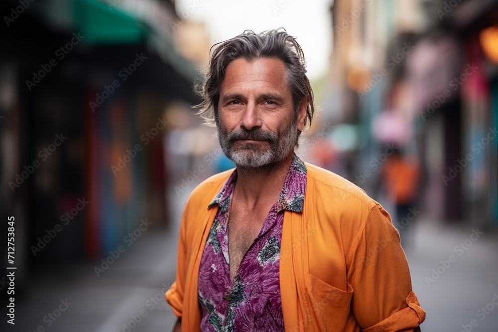 Portrait of a handsome middle aged man with beard and mustache in the city Portrait of a handsome middle aged man with beard and mustache in the city