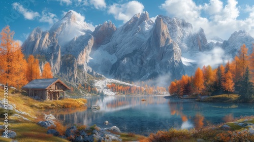 High mountains covered with autumn trees  landscape photography  perfect composition