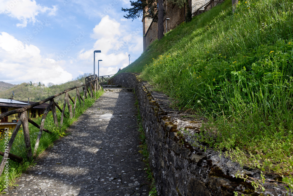 a cobblestone footpath used by pilgrims in Umbria, Italy