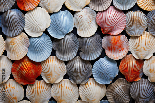 Photo pattern of various coloured clamshells