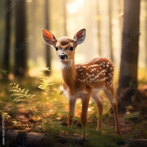 Beautiful baby deer middle forest standing image Generative AI