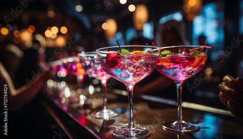 Nightclub celebration Mojito party, refreshing cocktails, illuminated bar counter generated by AI © Jemastock