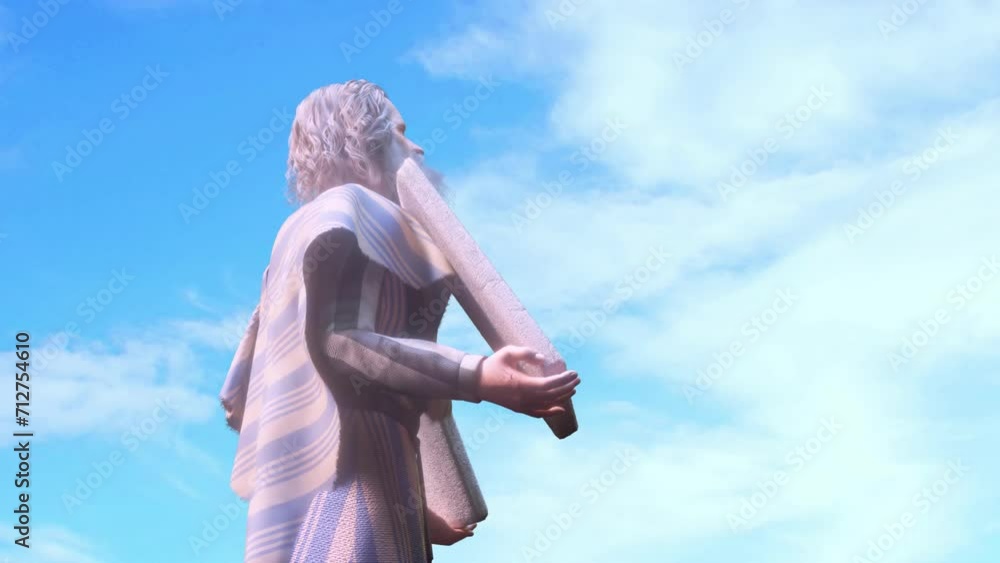 The Biblical prophet Moses holds the tablets with the Ten Commandments 3d render The Biblical prophet Moses holds the tablets with the Ten Commandments 3d render