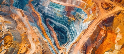 Top down aerial view of a colorful open pit mine in Cobar, Outback Australia. photo