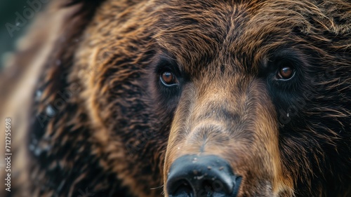 Close-up of a brown bear's face showing detailed fur and eyes