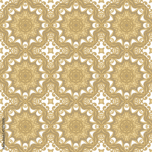 Golden ornamental texture, woven laced abstract mosaic pattern on white background