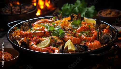 Grilled seafood plate  fresh and healthy  appetizing gourmet meal generated by AI
