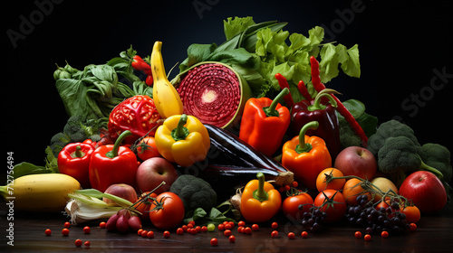 Directly above shot of fruits and vegetables on table   Generate AI