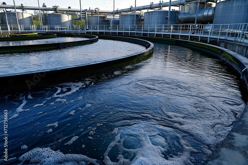 Industrial wastewater treatment plant purifying water before it is discharged