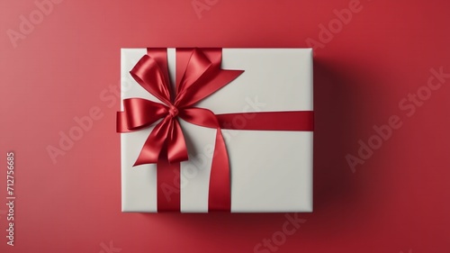 3D Gift Box Heart with Ribbon, Top View, Empty Space, Elegance, isolated background  © Grigoriy