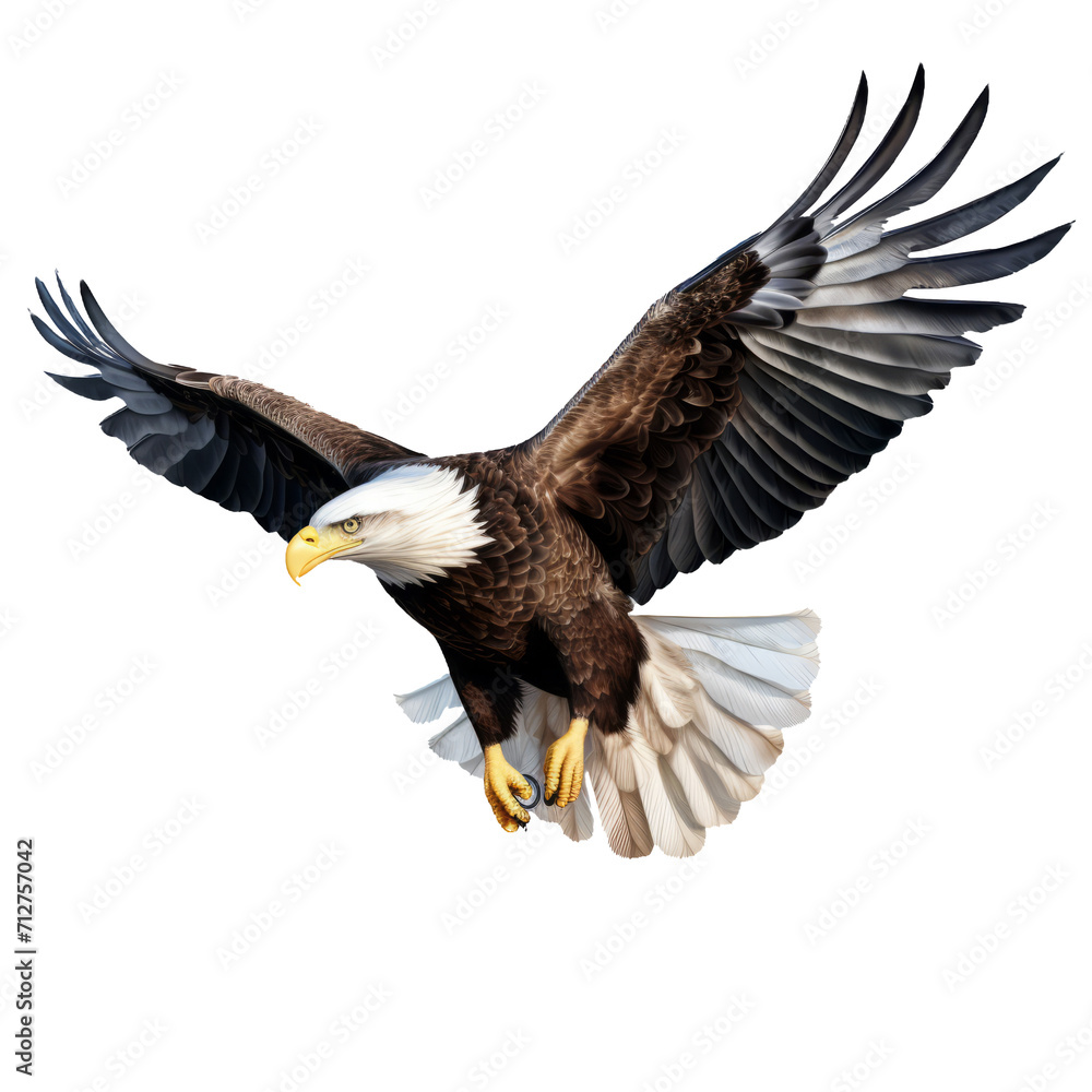 Fototapeta premium Majestic Soaring Bald Eagle with Transparent Background - High-Resolution Illustration