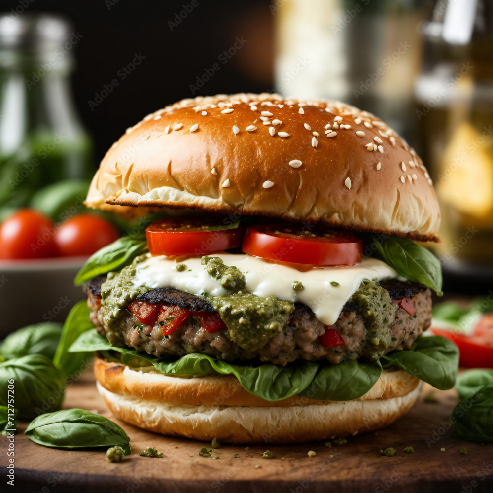 Caprese Burger with Basil Pesto - A Gourmet Twist on Classic Comfort