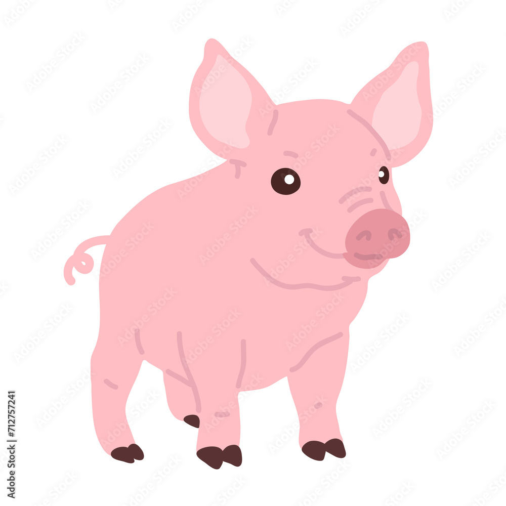 Vector illustration cute doodle pig for digital stamp,greeting card,sticker,icon,design