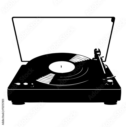 Silhouette vectorielle de lecteur vinyl noire sur fond transparent 