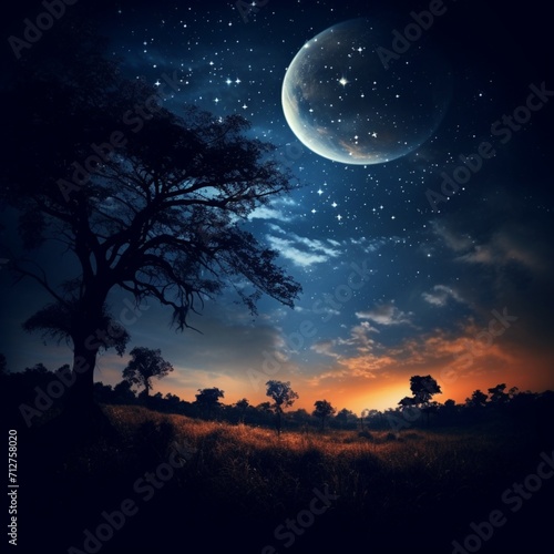 Beautiful night sky half moon moon images Generative AI