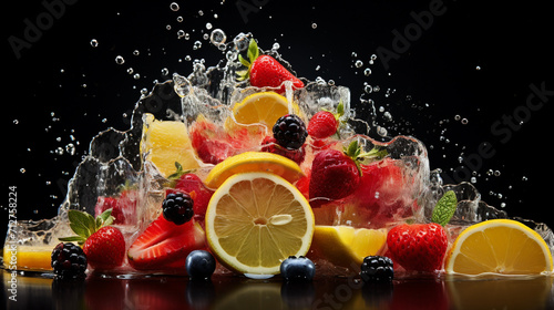 various types of fruit slices stacked with splash  fruit punch concept   Generate AI