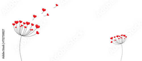 Fototapeta Naklejka Na Ścianę i Meble -  Dandelion with hearts. Happy Valentine's day greeting card. Lovely romance flower. Congratulation with Love. Valentine's day Vector illustration background