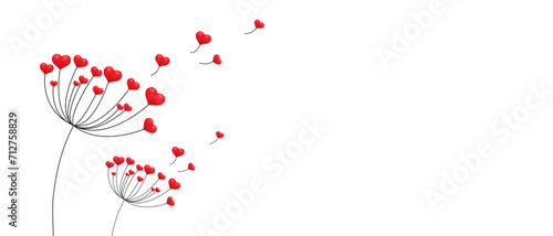 Dandelion with hearts. Happy Valentine's day greeting card. Lovely romance flower. Congratulation with Love. Valentine's day Vector illustration background