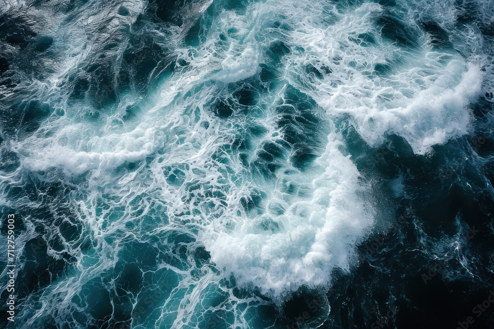 Looking down at crushing powerful ocean waves