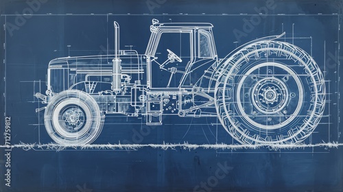 on blue paper technical diagram