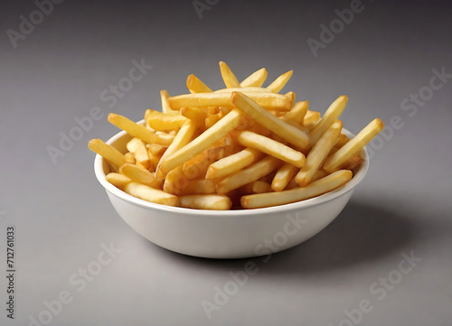 French fries in a white small bowl Ai Generated