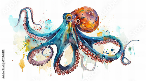 watercolor octopus on white background