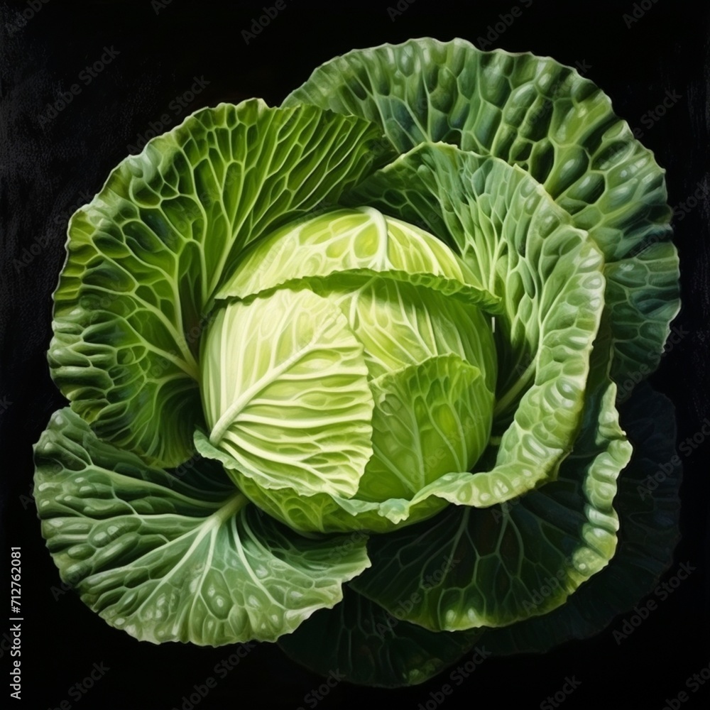 Obraz premium Cabbage black background painting image Generative AI