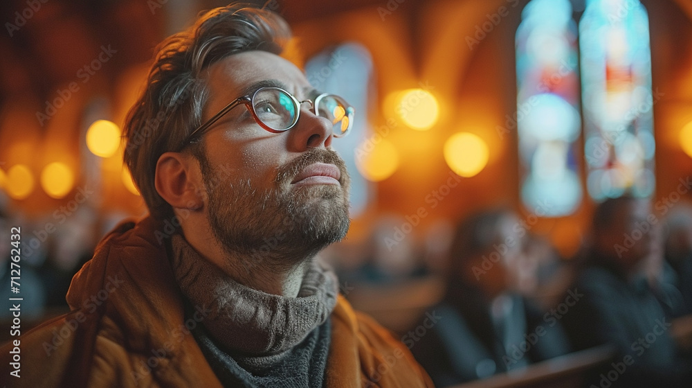 Obraz premium Christian boy praying in church