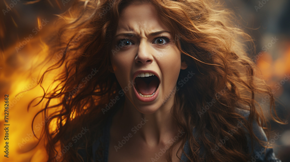 The girl screaming in anger։ Anguished Girl Expressing Anger