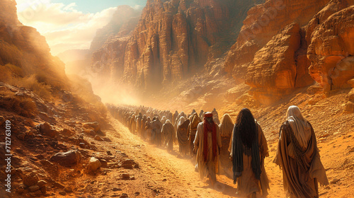Exodus from Egypt, Moses leads the people of Israel in the desert photo