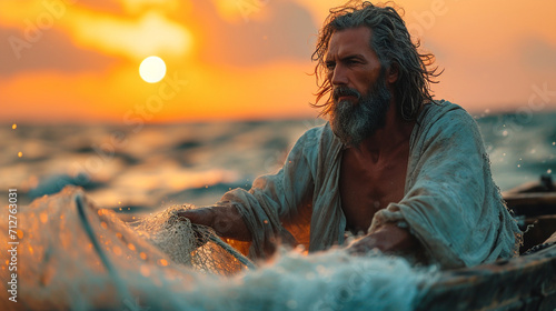 Apostle Peter fishing in the sea photo