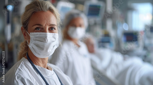 Portrait of beautiful nurse in protective mask in hospital