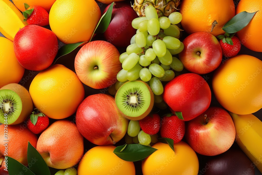 A Fiery Symphony, A Multicolored Medley of Fresh Fruits Dancing on a Rustic Wooden Stage A Fiery Symphony, A Multicolored Medley of Fresh Fruits Dancing on a Rustic Wooden Stage