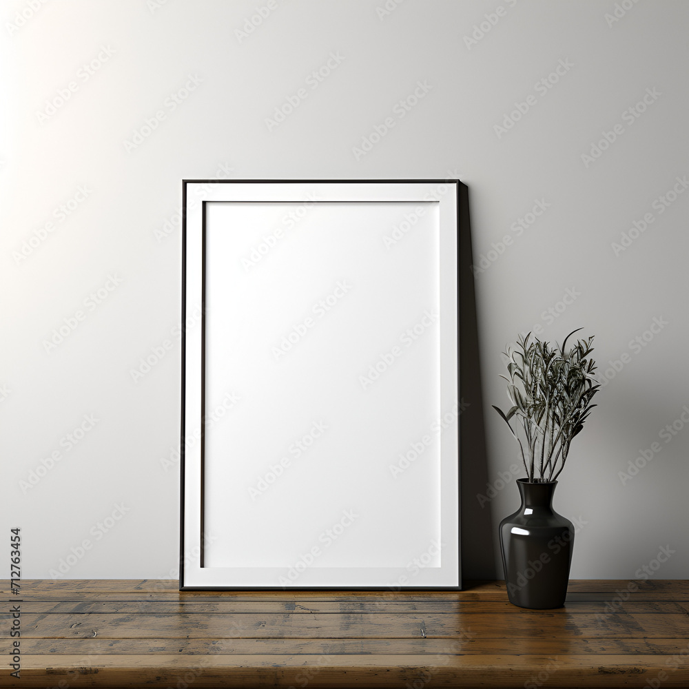 Blank picture frame with white background hanging or leaning against a wall. Perfect for mockups. Minimalist style Blank picture frame with white background hanging or leaning against a wall. Perfect for mockups. Minimalist style
